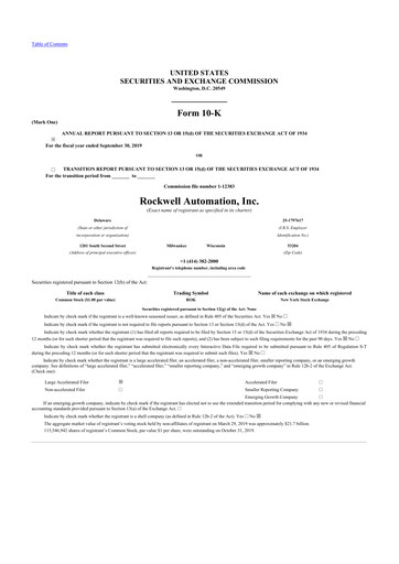 Thumbnail Rockwell Automation
 10-K Annual Report 2019