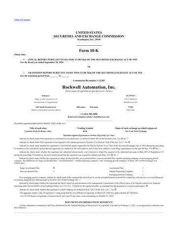 Thumbnail Rockwell Automation
 10-K Annual Report 2020