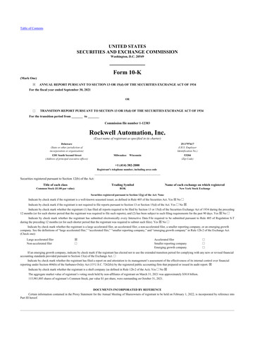 Thumbnail Rockwell Automation
 10-K Annual Report 2021
