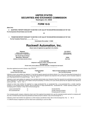 Thumbnail Rockwell Automation
 10-Q Quarterly Report FY2026 