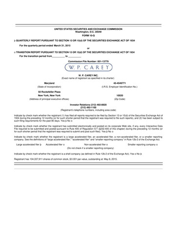 Thumbnail W. P. Carey 10-Q Quarterly Report FY2015 