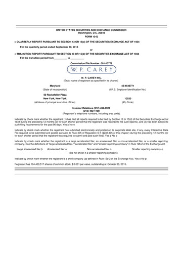 Thumbnail W. P. Carey 10-Q Quarterly Report FY2015 