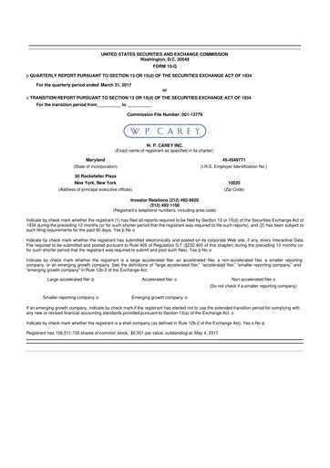 Thumbnail W. P. Carey 10-Q Quarterly Report FY2017 