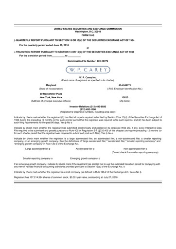 Thumbnail W. P. Carey 10-Q Quarterly Report FY2018 