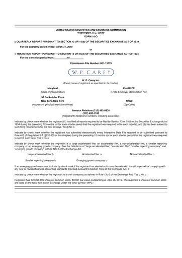 Thumbnail W. P. Carey 10-Q Quarterly Report FY2019 