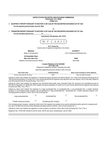 Thumbnail W. P. Carey 10-Q Quarterly Report FY2020 