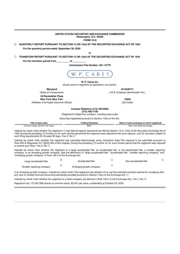 Thumbnail W. P. Carey 10-Q Quarterly Report FY2020 