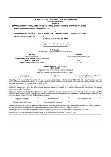 Thumbnail W. P. Carey 10-Q Quarterly Report FY2021 