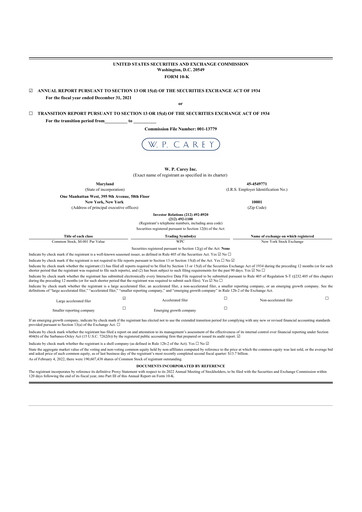 Thumbnail W. P. Carey 10-K Annual Report 2021
