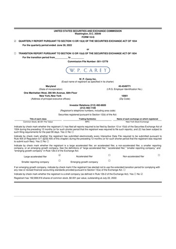 Thumbnail W. P. Carey 10-Q Quarterly Report FY2022 