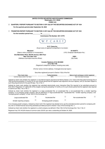 Thumbnail W. P. Carey 10-Q Quarterly Report FY2025 