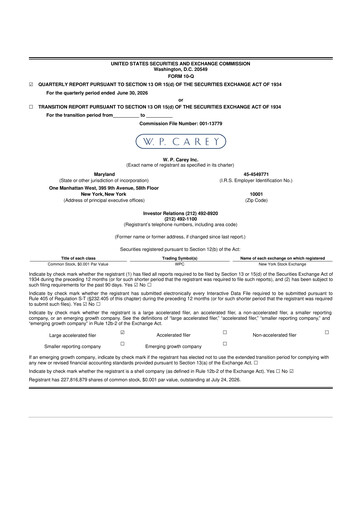 Thumbnail W. P. Carey 10-Q Quarterly Report FY2026 
