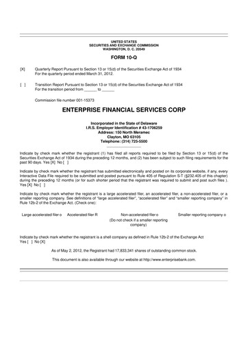 Thumbnail Enterprise Financial Services Corp 10-Q Quarterly Report FY2012 