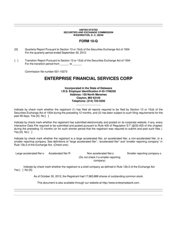 Thumbnail Enterprise Financial Services Corp 10-Q Quarterly Report FY2012 