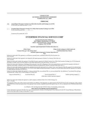 Vorschaubild Enterprise Financial Services Corp 10-K Jahresbericht 2012