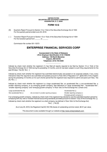 Thumbnail Enterprise Financial Services Corp 10-Q Quarterly Report FY2018 