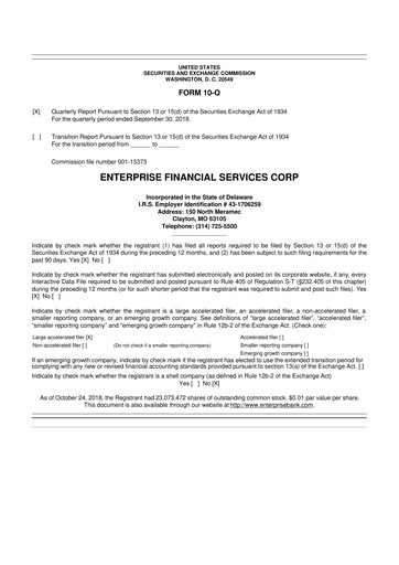 Thumbnail Enterprise Financial Services Corp 10-Q Quarterly Report FY2018 