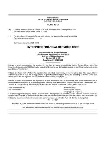 Thumbnail Enterprise Financial Services Corp 10-Q Quarterly Report FY2019 
