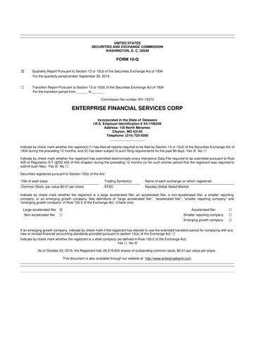 Thumbnail Enterprise Financial Services Corp 10-Q Quarterly Report FY2019 