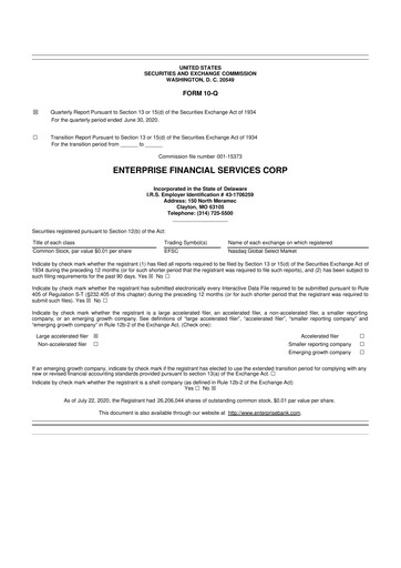 Thumbnail Enterprise Financial Services Corp 10-Q Quarterly Report FY2020 