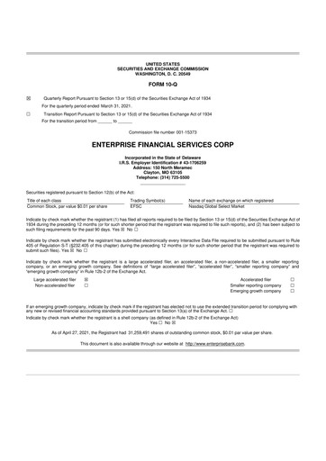 Thumbnail Enterprise Financial Services Corp 10-Q Quarterly Report FY2021 