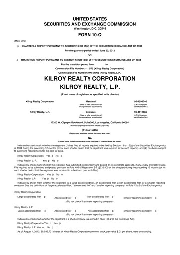 Thumbnail Kilroy Realty 10-Q Quarterly Report FY 