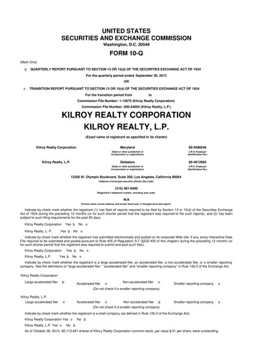 Thumbnail Kilroy Realty 10-Q Quarterly Report FY 