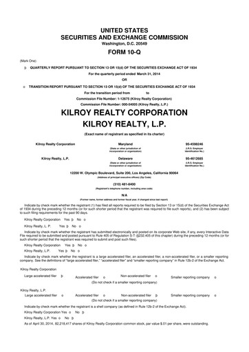 Thumbnail Kilroy Realty 10-Q Quarterly Report FY 
