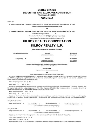Thumbnail Kilroy Realty 10-Q Quarterly Report FY 