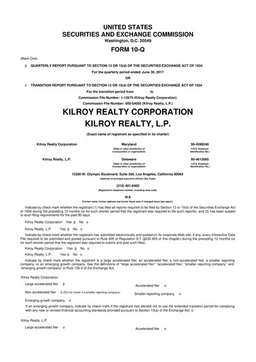 Thumbnail Kilroy Realty 10-Q Quarterly Report FY 