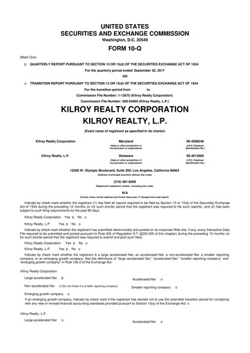 Thumbnail Kilroy Realty 10-Q Quarterly Report FY 