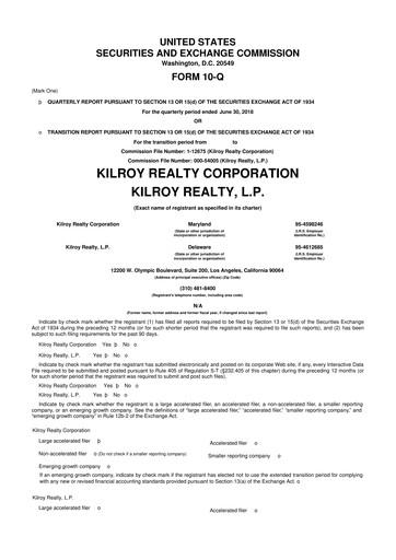 Thumbnail Kilroy Realty 10-Q Quarterly Report FY 