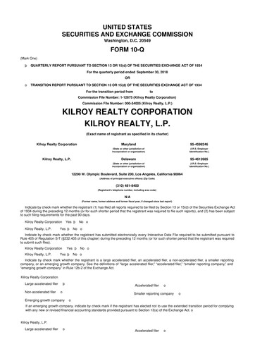 Thumbnail Kilroy Realty 10-Q Quarterly Report FY 