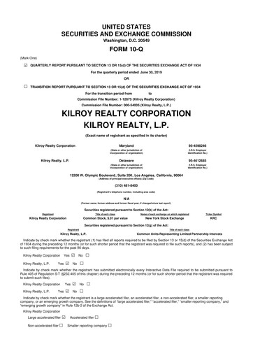 Thumbnail Kilroy Realty 10-Q Quarterly Report FY2019 