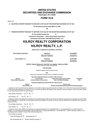 Thumbnail Kilroy Realty 10-Q Quarterly Report FY2020 
