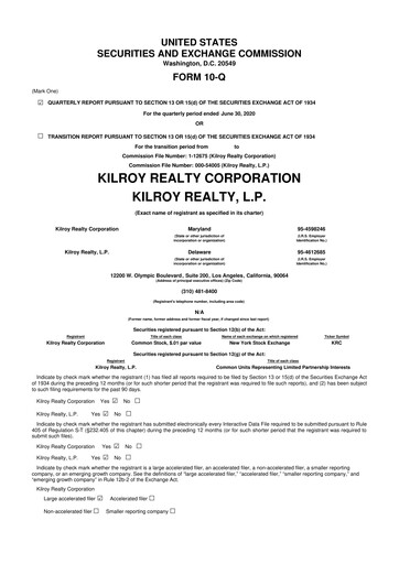 Thumbnail Kilroy Realty 10-Q Quarterly Report FY2020 