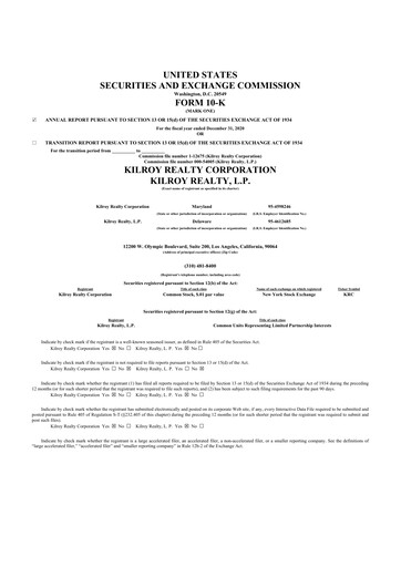 Thumbnail Kilroy Realty 10-K Annual Report 