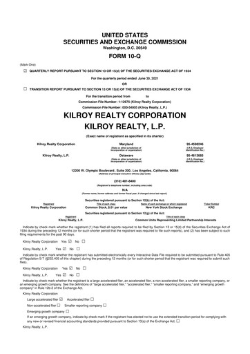 Thumbnail Kilroy Realty 10-Q Quarterly Report FY2021 
