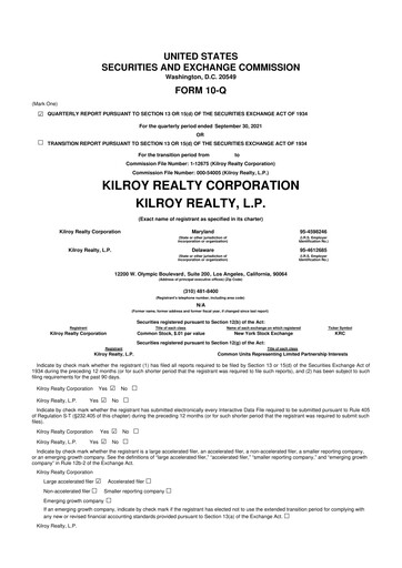 Thumbnail Kilroy Realty 10-Q Quarterly Report FY2021 