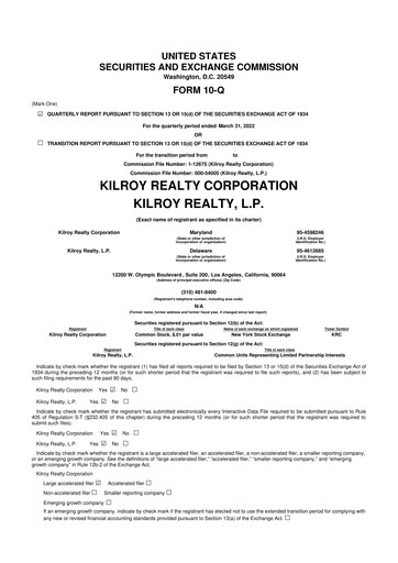 Thumbnail Kilroy Realty 10-Q Quarterly Report FY 