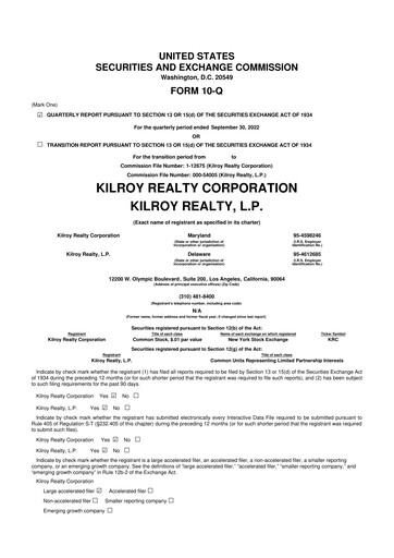 Thumbnail Kilroy Realty 10-Q Quarterly Report FY 