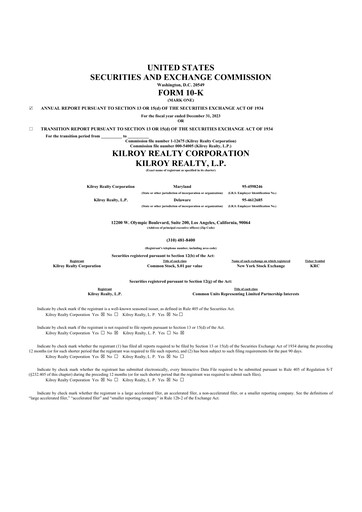 Thumbnail Kilroy Realty 10-K Annual Report 