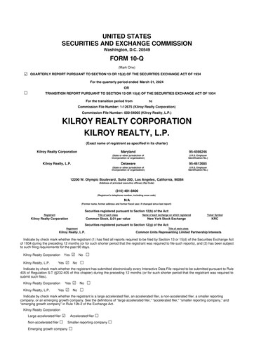 Thumbnail Kilroy Realty 10-Q Quarterly Report FY 