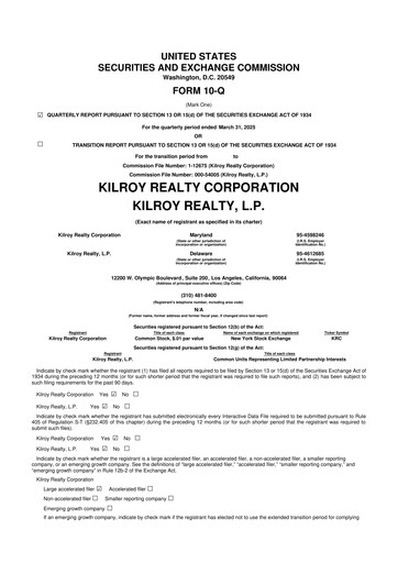 Thumbnail Kilroy Realty 10-Q Quarterly Report FY 