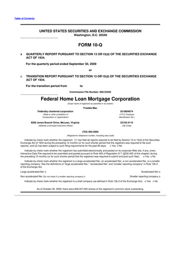 Thumbnail Freddie Mac
 10-Q Quarterly Report FY 