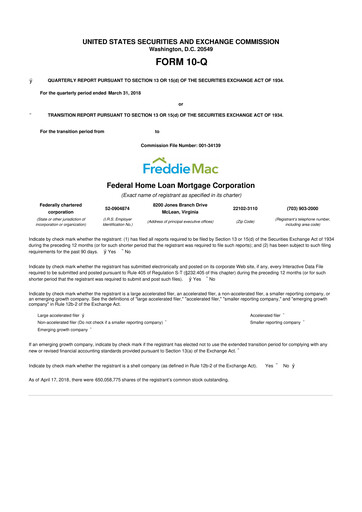 Thumbnail Freddie Mac
 10-Q Quarterly Report FY2018 