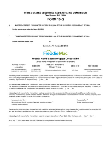 Thumbnail Freddie Mac
 10-Q Quarterly Report FY2018 