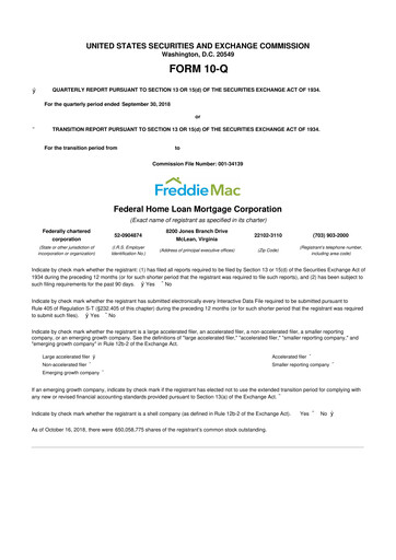 Thumbnail Freddie Mac
 10-Q Quarterly Report FY2018 