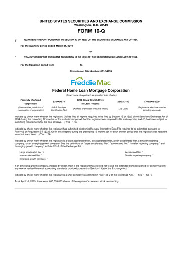 Thumbnail Freddie Mac
 10-Q Quarterly Report FY2019 