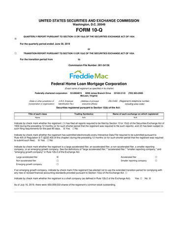 Thumbnail Freddie Mac
 10-Q Quarterly Report FY2019 